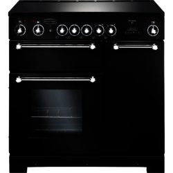 Rangemaster Kitchener 90cm Electric Ceramic 79270 Range Cooker in Black with Chrome trim and Ceramic Hob